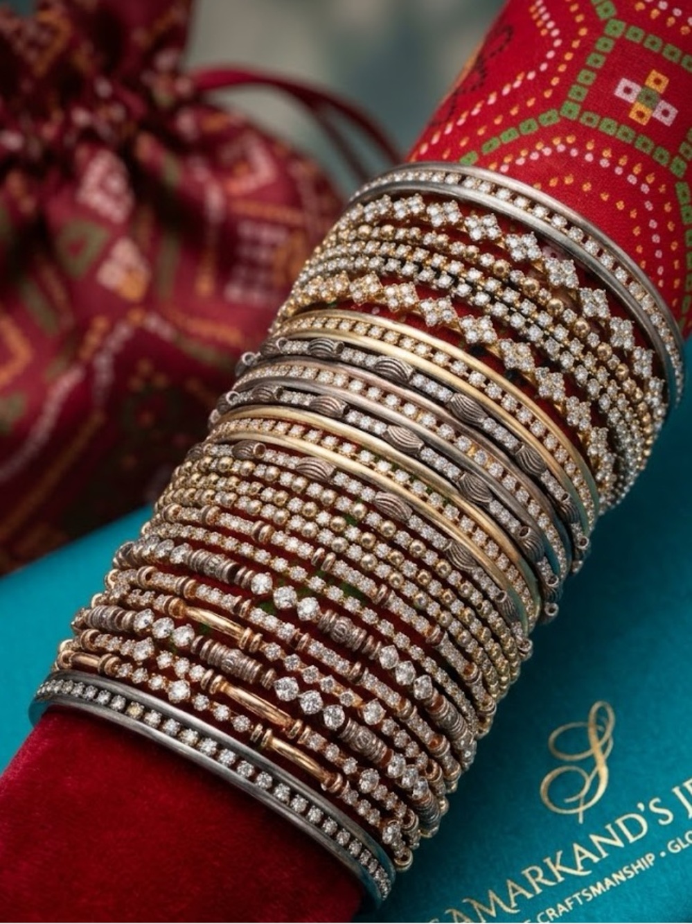 Gold & Silver Diamond-Accent Bangle Set - Rose Gold and Silver